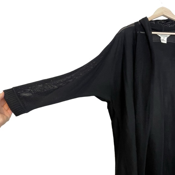Misook Womens Black Long Length Open Cardigan Size M Meshed Trim Minimalist - Picture 5 of 9